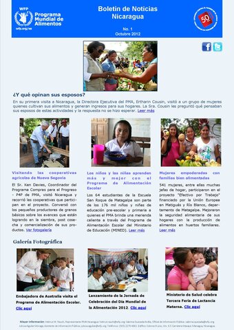 Nicaragua: boletín mensual del mes de octubre 2012