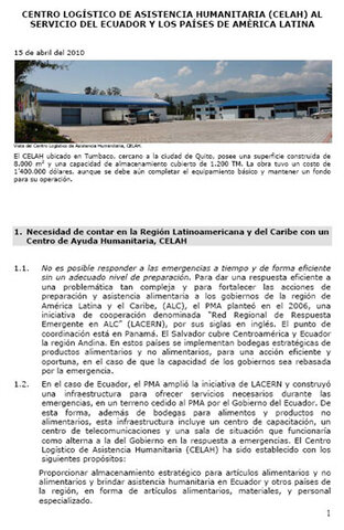 Centro Logístico de Asistencia Aumanitaria (CELAH) al servicio del Ecuador y los países de Amèrica Latina