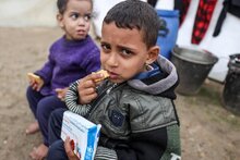 Asistencia alimentaria de WFP a familias palestinas desplazadas internas en Deir El Balah, Gaza, en enero de 2024. Foto: WFP/Ali Jadallah 